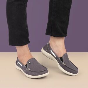 Gecko Man Grey Canvas Slip On Loafer Boat Shoes Size 8.5